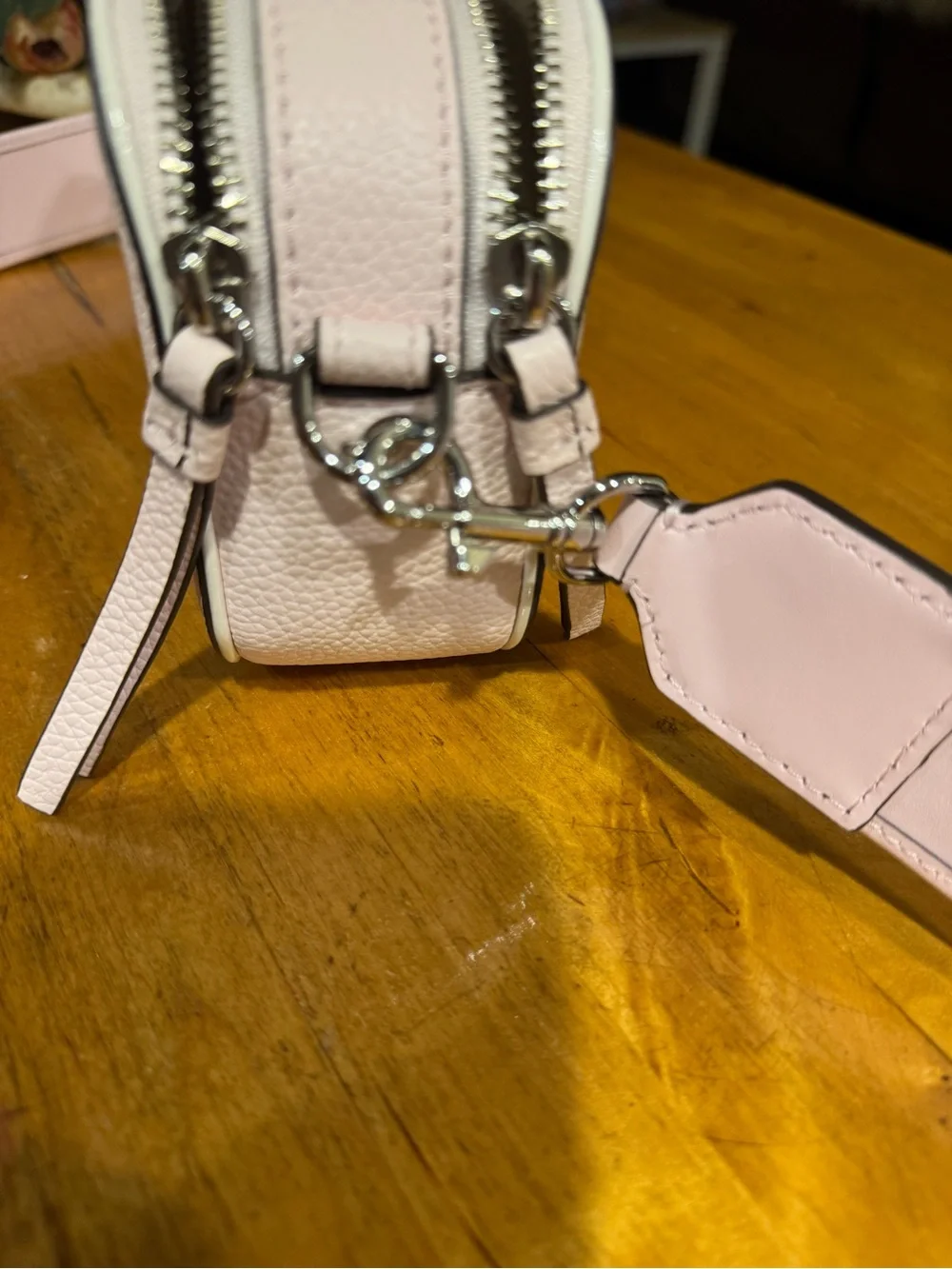 Tory Burch soft Pink Leather mini Miller Crossbody bag with TB Logo Strap